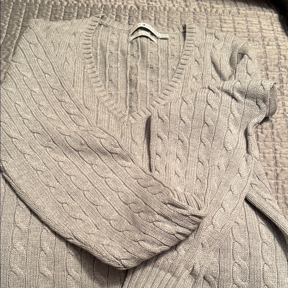 Tommy Hilfiger Light Gray V-Neck Sweater